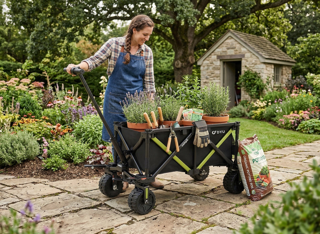 DYU campX electric wagon prepared for yard work hauling