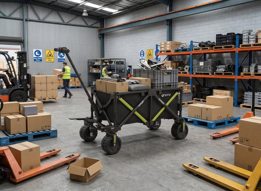 DYU campX electric wagon carrying warehouse cargo for a brake check