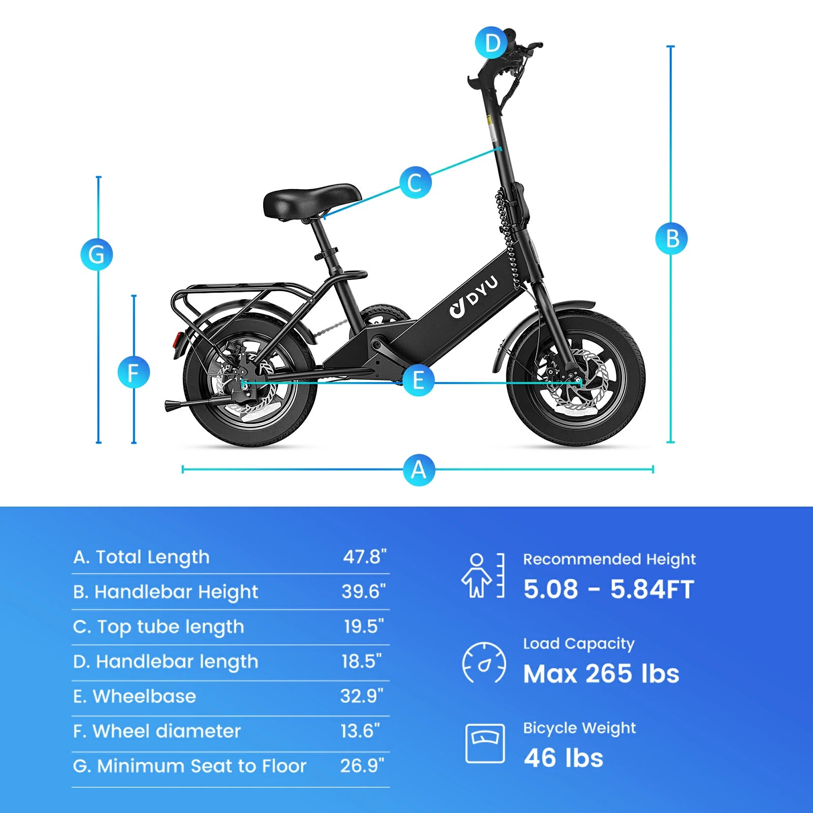 elektrofahrrad mit handgas DYU C3 14/16 Inch Folding Ebike – DYU USA